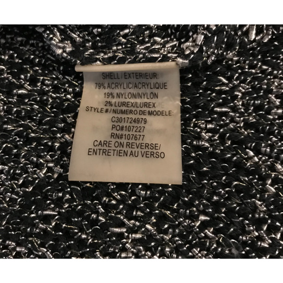 Alice + Olivia Open Mixed Knit Metallic Stripe Sweater Black Silver - Size Small - Picture 8 of 9